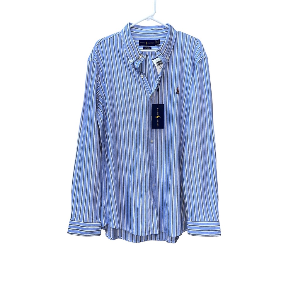 Ralph Lauren Mens Slim Fit‎ Knit Oxford Shirt Blue White Stripe XXL NWT
